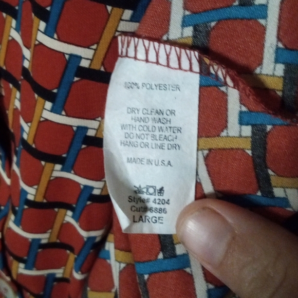 Entro Multicolor Geometric Print Peplum Blouse Long Sleeve Button Front Large - Picture 8 of 9